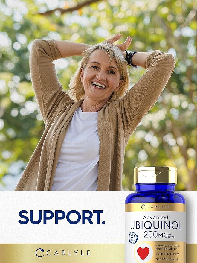 Carlyle Ubiquinol 200mg | 60 Softgels | High Absorption | Active Form of CoQ10 | Non-GMO, Gluten Free Supplement