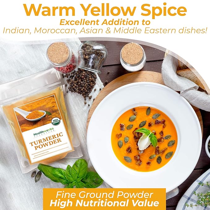 Healthworks Superfoods Organic Turmeric Powder - 16 Oz / 1 Lbs - Ground Raw Organic, Curcumin, Keto, Paleo, Vegan and Non-GMO