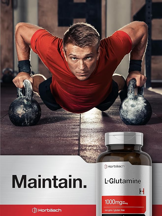 Horbaach L Glutamine Capsules 1000mg | 180 Powder Pills | Supplement for Women and Men | Pre Workout & Post Workout | Non-GMO & Gluten Free