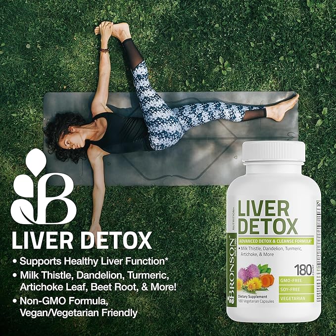 Bronson Liver Detox Advanced Detox & Cleansing Formula Supports Health Liver Function with Milk Thistle, Dandelion Extract, Turmeric, Artichoke Leaf & More, Non-GMO, 360 Vegetarian Capsules