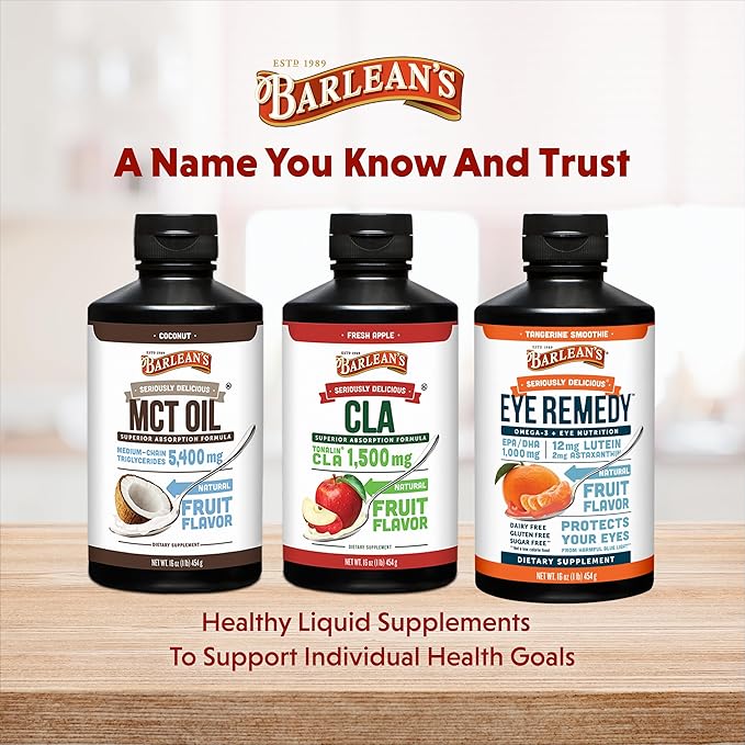 Barlean's Eye Remedy Supplement, Tangerine Flavored Fish Oil Liquid with Lutein, Astaxanthin and Zeaxanthin,1,000mg Omega 3 EPA DHA, Eye Care Supplements, 16 oz