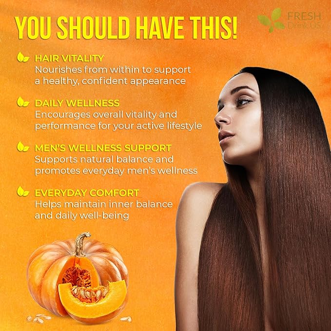 FreshDrinkUS, 330 Premium Pumpkin Seed Oil Softgels with Saw Palmetto, 3000mg Per Serving, Cold Pressed, Pure Virgin Oil, Great Hair Support, Non-GMO, Gluten-Free.