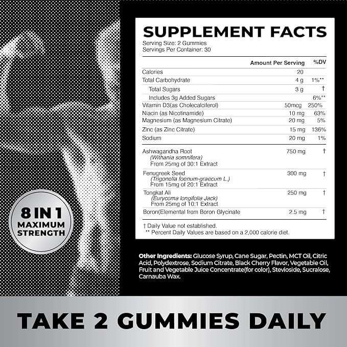 Testosterone Supplement for Men for Muscle Growth, Stamina & Performance | Testosterone Booster Muscle Builder for Men | Test Boost Max with Tongat Ali | Test Booster & Male Enhancement | 60 Gummies