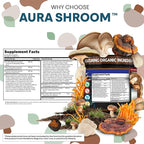 AuraShroom Mushroom Supplement Lions Mane Turkey Tail Cordyceps Reishi Shiitake Chaga Oyster Stress Relief Immune Support Nootropic Energy Portobello Mushrooms 60 Capsules By Clean Nutra