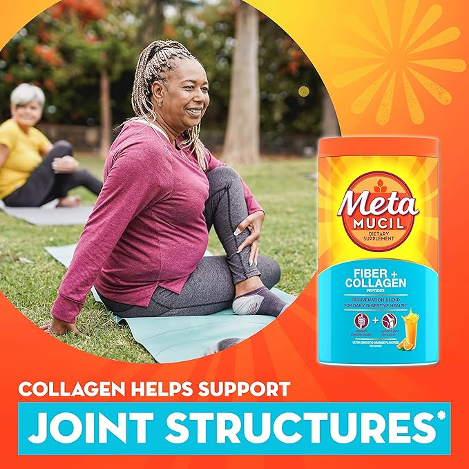 Metamucil Daily Fiber + Collagen,Psyllium Husk Powder,Plant Based Fiber Supplement,Sugar-Free with Stevia,3-in-1-Fiber Supplement for Digestive Health,Orange Flavored,90 Doses,(Pack of 2)