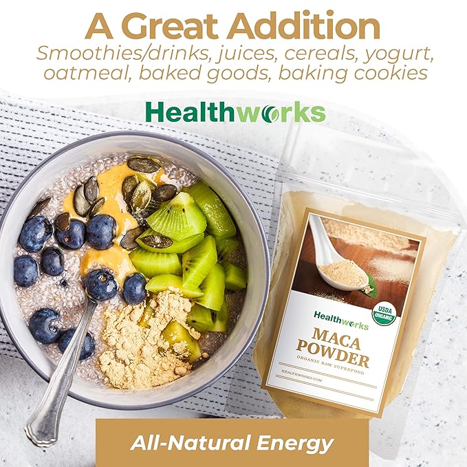 Healthworks Superfoods Organic Maca Powder Raw - 16 Oz / 1 Lb - Certified Organic Flour Use - Keto, Vegan & Non-GMO - Premium Peruvian Origin - Breakfast, Smoothies, Baking & Coffee - Antioxidant