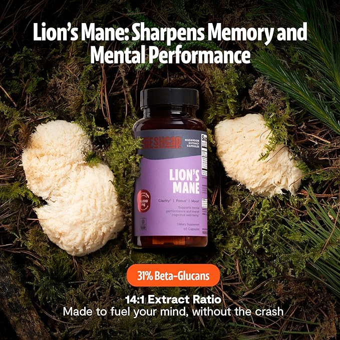FreshCap Organic Mushroom Capsules Supplement - Fruiting Body Extract (Lion's Mane, 60 Capsules)