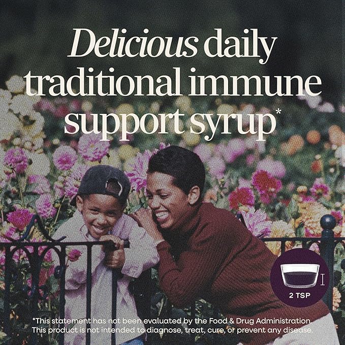 Nature’s Way Sambucus Traditional Elderberry Syrup for Traditional Immune Support* with Highly Concentrated Black Elderberry Extract & Superfood Antioxidants, Adults & Kids 7+, Berry Flavored, 4 Fl Oz