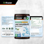 BIO KRAUTER® L Methylfolate Gummies for Folic Support - Folic Acid Gummies (Vitamin B9) MTHF Supplement for Mood Support - Folate Supplement 15 mg L-Methylfolate per Serving, 60 Vegan Gummies