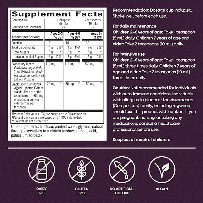 Nature's Way Sambucus Kids Immune Elderberry Syrup, Black Elderberry Extract with Echinacea & Propolis, Traditional Immune Support for Children with Superfood Antioxidants(1), Berry Flavored, 4 Fl Oz