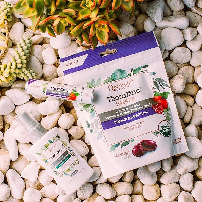 Quantum Health TheraZinc Organic Zinc Lozenges, Elderberry Sambucus Raspberry & Honey, Immune Support for Adults & Kids 12+, Fast Relief, No Aftertaste, 18 Count (Package May Vary) (Pack of 2)