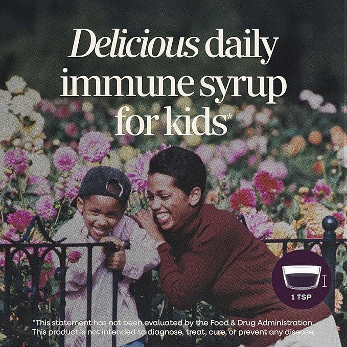 Nature's Way Sambucus Kids Immune Elderberry Syrup, Black Elderberry Extract with Echinacea & Propolis, Traditional Immune Support for Children with Superfood Antioxidants(1), Berry Flavored, 8 Fl Oz