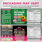 Multivitamin for Women - B-Complex | Whole Foods | Hair Growth Support | Digestion & Metabolism | Iron - 47in1 Womens Multivitamin - Bioavailable & Gentle on Stomach - Made in USA - 90 Capsules