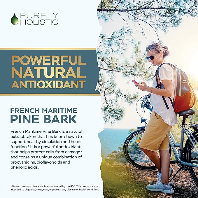 Purely Holistic Pine Bark Extract 350mg 180 Vegan Capsules 95% Proanthocyanidins - French Maritime Pine Bark Extract - Non GMO & Pesticide Free Antioxidant Supplement