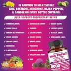 All-in-1 8000mg Highest Potency Milk Thistle NAC BeetRoot Artichoke Dandelion Root - Liver Health Support, Cleanse Detox & Repair, Antioxidant, Plus TUDCA Choline and Ginger - 90 Vegan Capsules