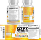 Clean Nutraceuticals Ashwagandha Maca Root Fenugreek Supplement with Tongkat Ali Ginseng - Assists with Stress, Mood & Thyroid - Ashwagandha Capsules Fenugreek Caps - 1 Pack