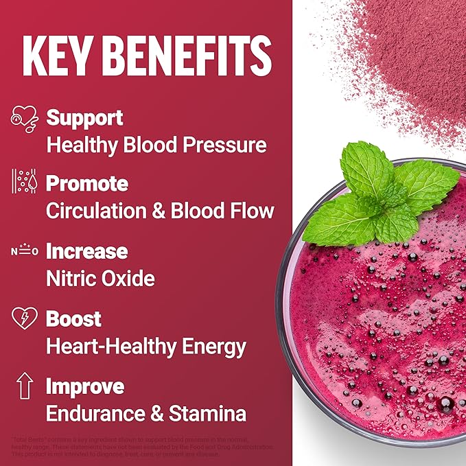 Force Factor Total Beets Drink Mix Superfood Powder with Nitrates to Support Circulation, Nitric Oxide, Energy, Endurance, and Stamina, Cardiovascular Heart Health Supplement, 60 Servings, 2-Pack
