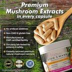 Women's PureBalance Lion's Mane Mushroom Supplement Capsules with Reishi, Cordyceps, Turkey Tail – Brain Nootropic for Memory, Focus, Natural Energy, & Immune Support, Non-GMO (120 Capsules)