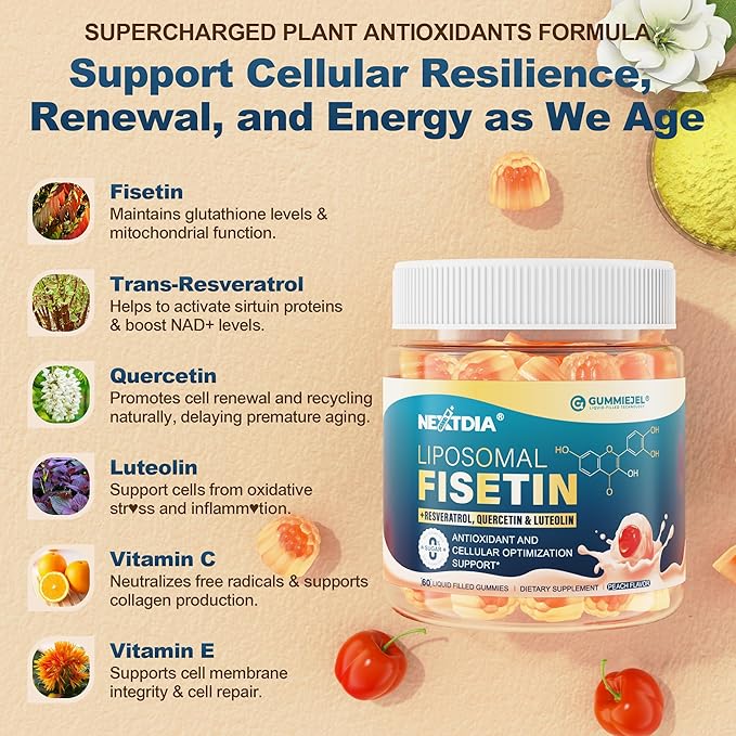 1Pack Liposomal Fisetin 200mg Liquid Gummies + 2Pack Moringa Gummies 1000mg, Sugar Free