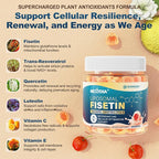 Liposomal Fisetin 200mg & Resveratrol Complex 500mg Liquid Gummies - Longevity & Cell Renewal Support - 98% High Purity Fisetin,Trans-Resveratrol Quercetin Luteolin with Vitamins C & E, 1-A-Day, 60Cts