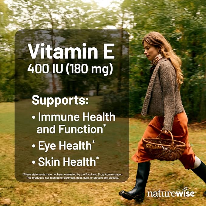 NatureWise Vitamin E 400 IU Softgels (180mg DL-Alpha) - Dairy, Gluten, and Soy Free, Non-GMO Antioxidant Dietary Supplement for Skin, Heart, Eye, and Immune Health Support - 200 Count