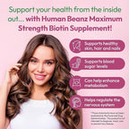 Human Beanz Biotin Jelly Bean Gummy Vitamins, Max Strength Biotin for Hair, Skin and Nails, 10,000mcg per Serving, Hair Growth Vitamins for Men and Women, 120 Strawberry Blast Jelly Beans, Kosher