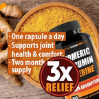 Just One Vegan Turmeric Curcumin Capsule a Day – 95% Curcuminoids Turmeric Curcumin 3X Formula with BioPerine® Black Pepper – Extra Strength – Supports Joint Comfort & Healthy Lifestyle – 2 Months