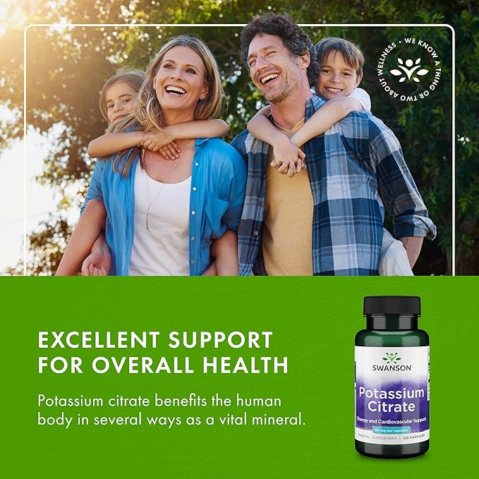 Swanson Potassium Citrate - Mineral Supplement Promoting Heart Health & Energy Support - Aids Optimal Nerve & Kidney Function with Natural Ingredients - (120 Capsules, 99mg Each) (4 Pack)