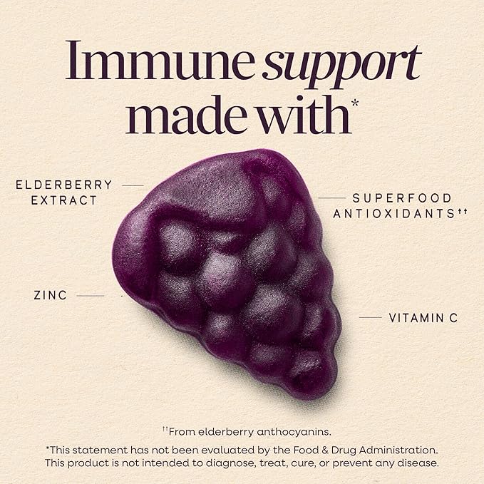 Nature’s Way Sambucus Kids Elderberry Immune Gummies with Black Elderberry Extract, Daily Immune Support Gummy with Vitamin C and Zinc for Children Ages 2+*, 60 Gummies