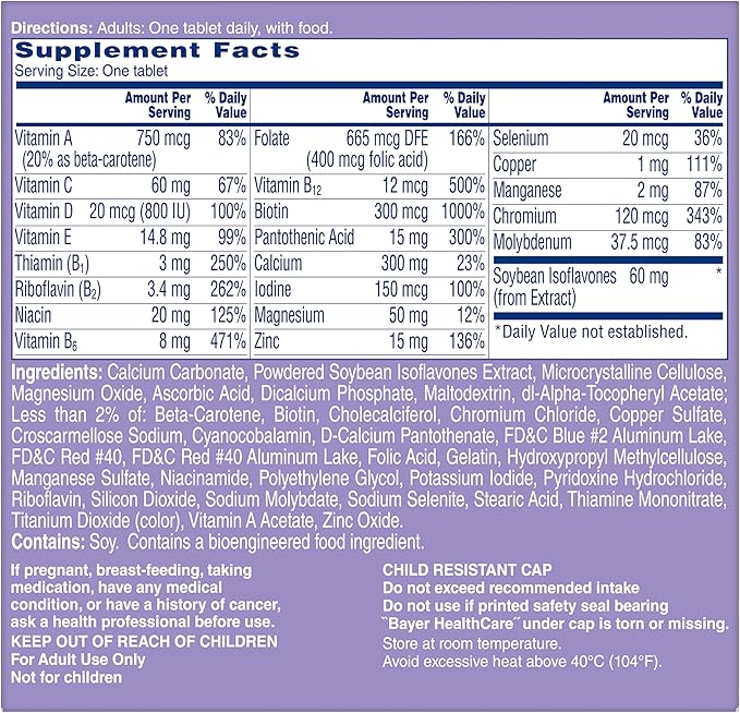 One A Day Women's Menopause Multivitamin with Vitamin A, Vitamin C, Vitamin D, Vitamin E and Zinc for Immune Health Support, Bone health, 50 Count (Packaging May Vary)