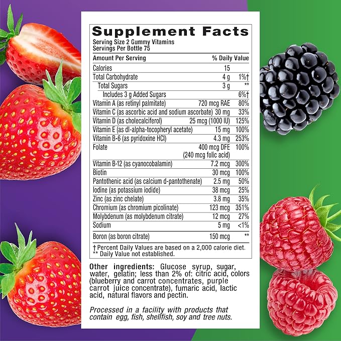 vitafusion Adult Gummy Vitamins for Men, Berry Flavored Men’s Multivitamin Gummy Supplement with Vitamins A, C, D, E, B6, B12, 75 Day Supply, 150 Count