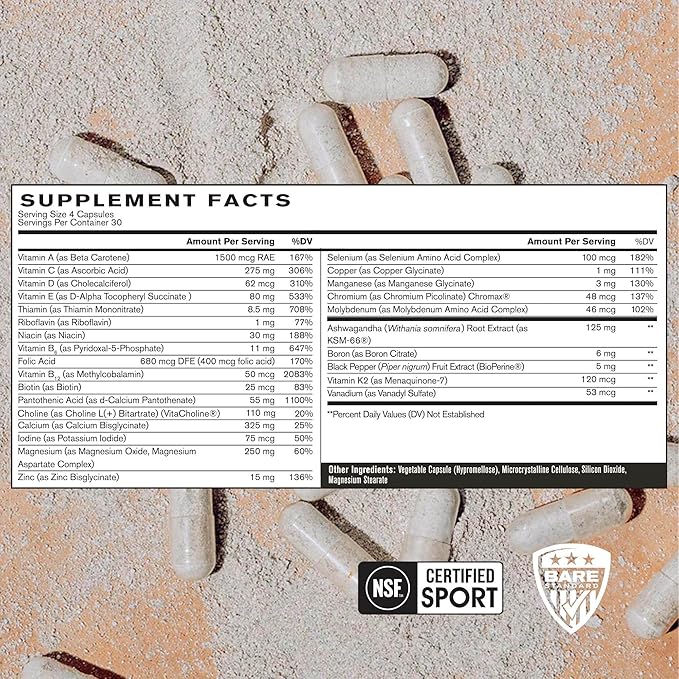 BARE PERFORMANCE NUTRITION, BPN Strong Multi-Vitamin, Foundational Health, Improved Mood and Sleep, Adaptogens, Improved Cognitive Health (Pack of 2)