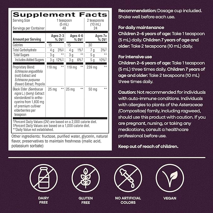 Nature's Way Sambucus Kids Immune Elderberry Syrup, Black Elderberry Extract with Echinacea & Propolis, Traditional Immune Support for Children with Superfood Antioxidants(1), Berry Flavored, 8 Fl Oz