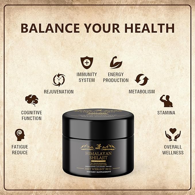 Shilajit Himalayan Resin - Gold Grade 100% Pure Shilajit with Fulvic Acid & 85+ Trace Minerals Complex for Energy & Immune Support - 50g
