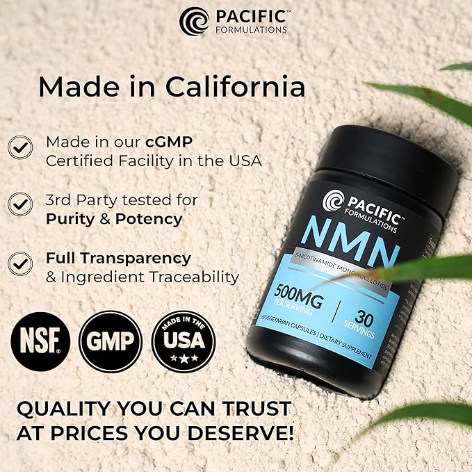 NMN Supplement 500mg per Serving, Nicotinamide Mononucleotide Helps Support Aging, Wellness, and NAD Levels, High Potency, 60 Vegetarian Capsules, 30 Servings