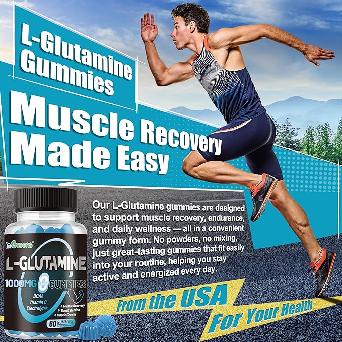 L-Glutamine Gummies 1000mg with BCAA, Potassium, Magnesium & Vitamin C, Muscle Recovery, Endurance Support & Daily Nutrition, Portable Supplement for Men＆Women, Lime Grapefruit Flavor, 240 Count