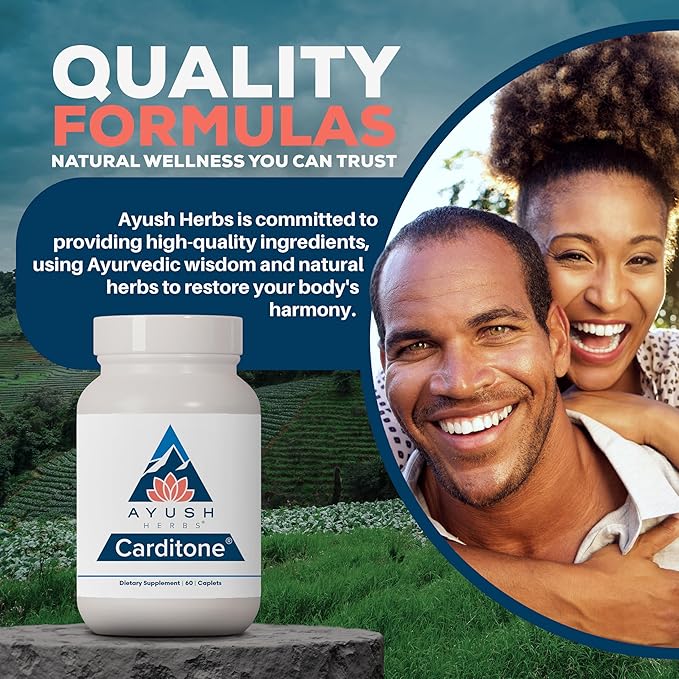 Ayush Herbs Carditone - Natural Heart Health Supplement for Women & Men, BP Formula, Holistic Heart Supplement with Rauwolfia, Arjuna, Calcium, and Magnesium - 60 Vegetarian Caplets (2 Count)