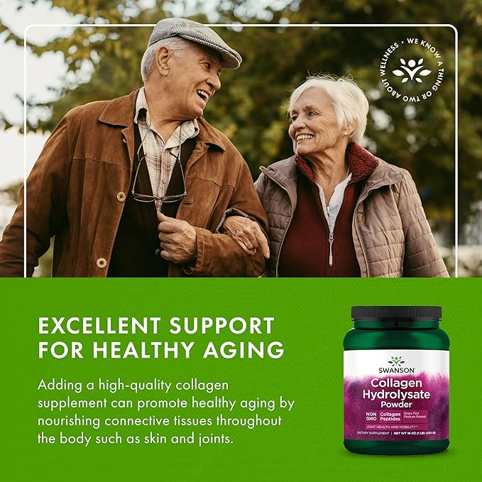 Swanson High Plains Collagen Hydrolysate Peptides Powder for Adults Over 30 Seeking Hair, Skin, Nail, and Joint Support - Unflavored (1 lb)