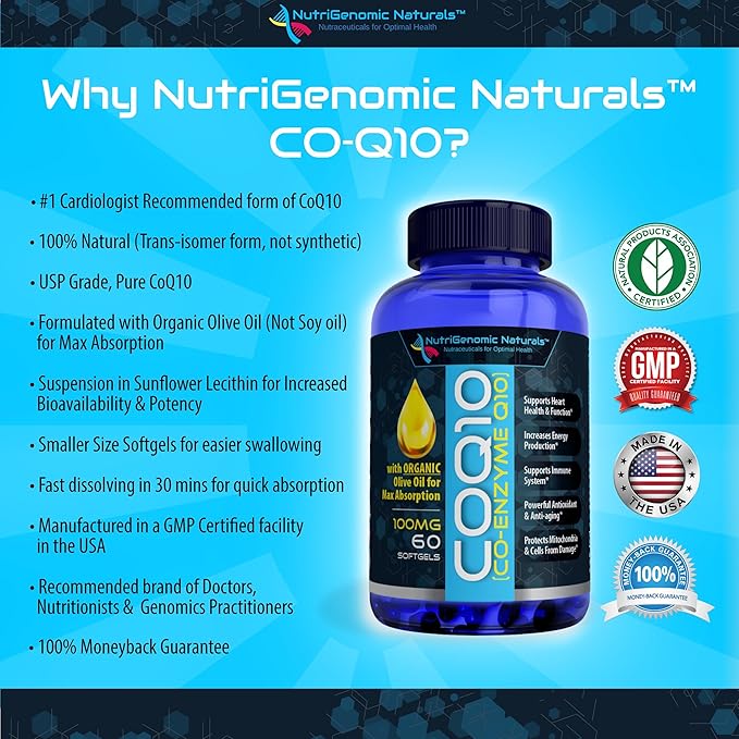 CoQ10, Coenzyme Q10, Highest Absorption with Organic Olive Oil, 100mg, 60 Softgels, Ubiquinone, Ubiquinol, Supports Heart Health, Increases Energy, Pure, Natural, Effective