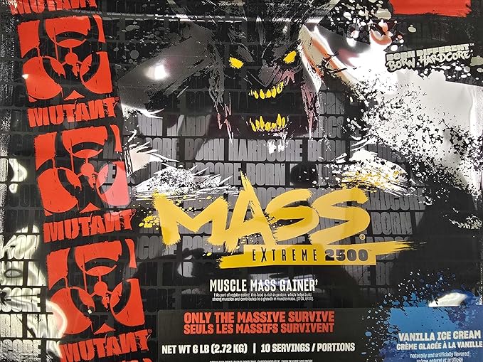 Mutant Mass Extreme Gainer Protein Powder – High Calorie Weight Gainer with Whey Protein & BCAAs for Muscle Mass & Weight Gain - Vanilla Ice Cream 6 lbs
