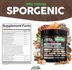 Organic Mushroom Supplement | Ashwagandha Lions Mane Cordyceps Turkey Tail Reishi Mushrooms Maca Root Black Hoof Chaga Tremella Agarikon Shiitake Oyster Powder Capsules Sporgenic By Clean Nutra (1)