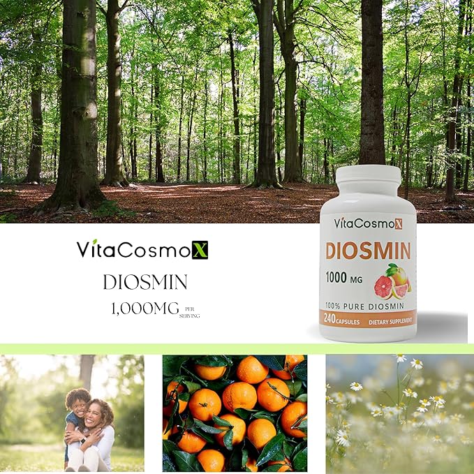 Diosmin Capsules, 120 Count, 1000 mg Serving, Vegan, Citrus Bioflavonoids 100% Vegetarian, Non-GMO & Gluten Free Diosmin Supplement with Max Strength - 2 Packs