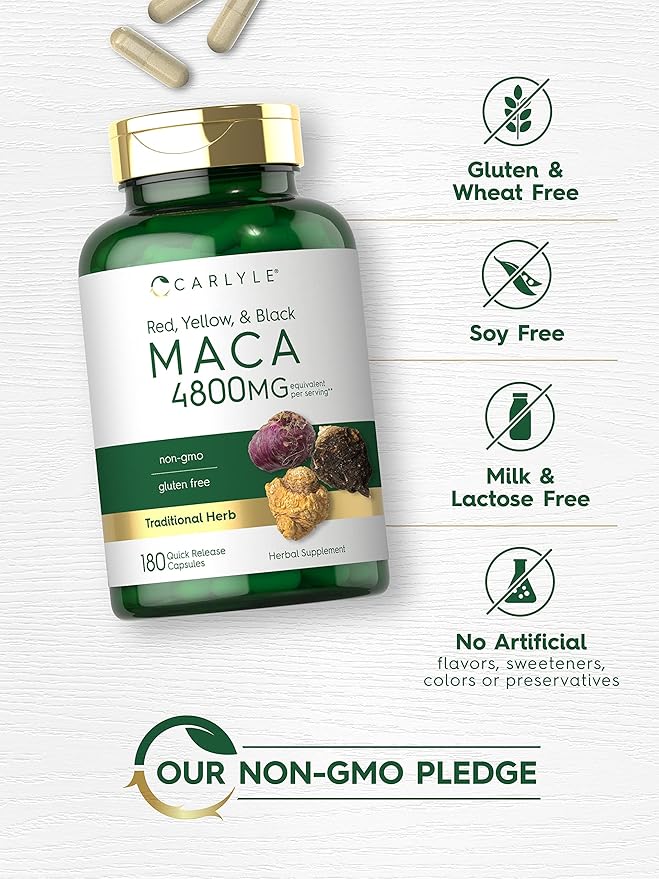 Carlyle Maca Root Capsules for Women & Men | 180 Count | High Potency Extract | Non-GMO & Gluten Free Supplement