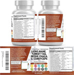 Clean Nutraceuticals Lions Mane 20in1 Mushroom Supplement with Turkey Tail Reishi Cordyceps Chaga Maitake Meshima Poria Cocos Shiitake Oyster Porcini Enoki - 2Pack