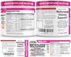 Methylated Multivitamin for Women Vitamins B6 Methyl B12 A B C D K E Folate Choline Omega 3 Thiamine Riboflavin Iron Iodine Magnesium Zinc Selenium Copper Calcium 90 Capsules by Clean Nutra