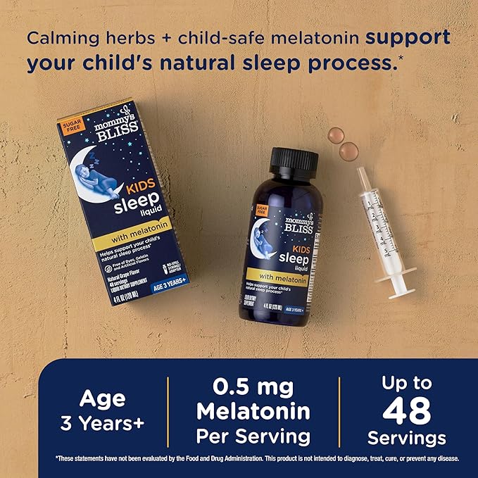 Mommy's Bliss Kids Sleep Liquid with Melatonin & Calming Herbs | Melatonin for Children 3 Years & Up | Grape Flavor | Sugar Free | 4 Fl Oz (60 Servings)