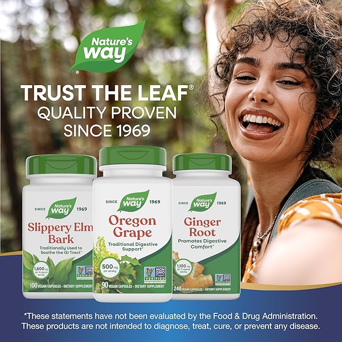 Nature’s Way Oregon Grape, Traditional Digestive Support*, Non-GMO Project Verified, 500 mg per Serving, 90 Capsules (Packaging May Vary)