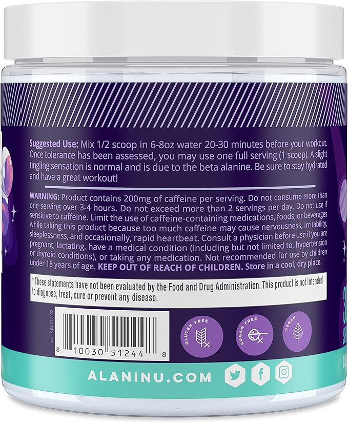 Alani Nu Pre Workout Powder Cosmic Stardust | Amino Energy Boost | Endurance Supplement | Sugar Free | 200mg Caffeine | L-Theanine, Beta-Alanine, Citrulline | 30 Servings