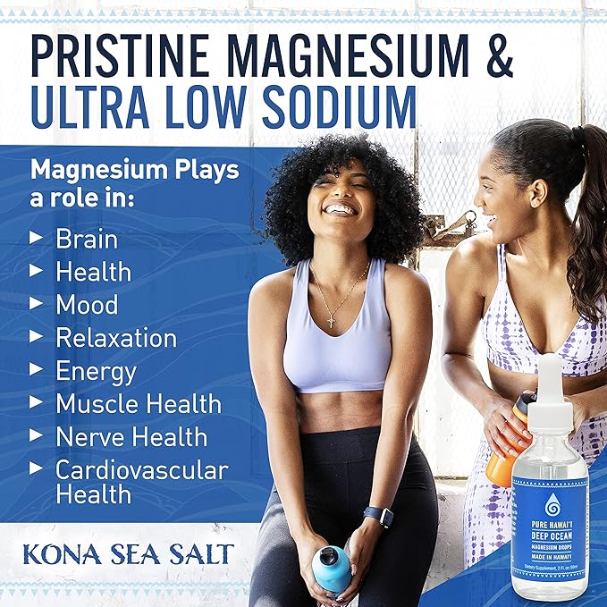 Pure Hawaii Deep Ocean Magnesium Drops – Made in Hawaii – with Other Trace Minerals – Easy to Take Liquid 2 Fl. Oz. -Support Brain, Immune, and Heart Health