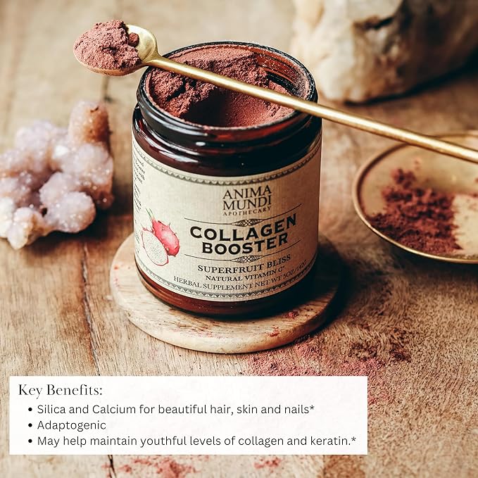 Anima Mundi Apothecary Vegan Collagen Booster Powder, Superfruit Bliss - Beauty Supplement for Skin, Hair & Nails - Collagen Support Powder for Glowing Skin - Easy Drink Mix-in (5oz)